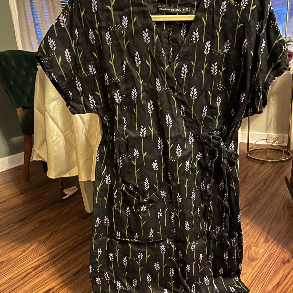 Gudrun Sjoden Black Dress with Purple Floral Design
